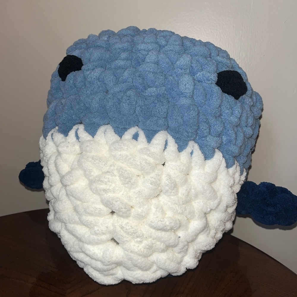 Handmade shark plushie or whale, made from recycled materials